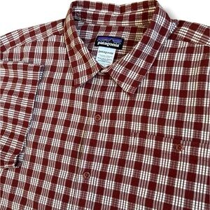 Patagonia Shirt Mens 2XL Plaid Button Up Short Sleeve Outdoor Organic Cotton Red